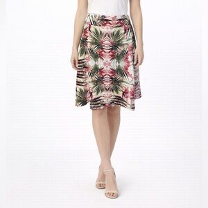 INC Tropical Bloom Ivory Palm Floral Pull On Scuba Office Casual Spring Skirt